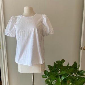 J. Crew White Puff-sleeve Top In Cotton Poplin